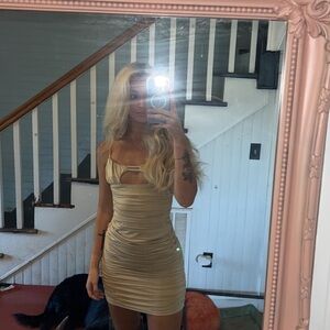 Elegant Beige Ruched Dress